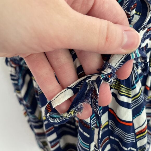 TORRID 3 Plus Size Chevron Print Challis Ruffle Babydoll Top Blue White Boho 3X - Picture 9 of 16